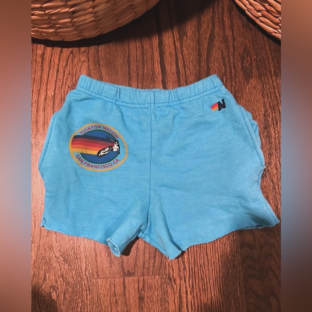 Aviator Nation Light Blue Athletic Shorts with Rainbow Patch